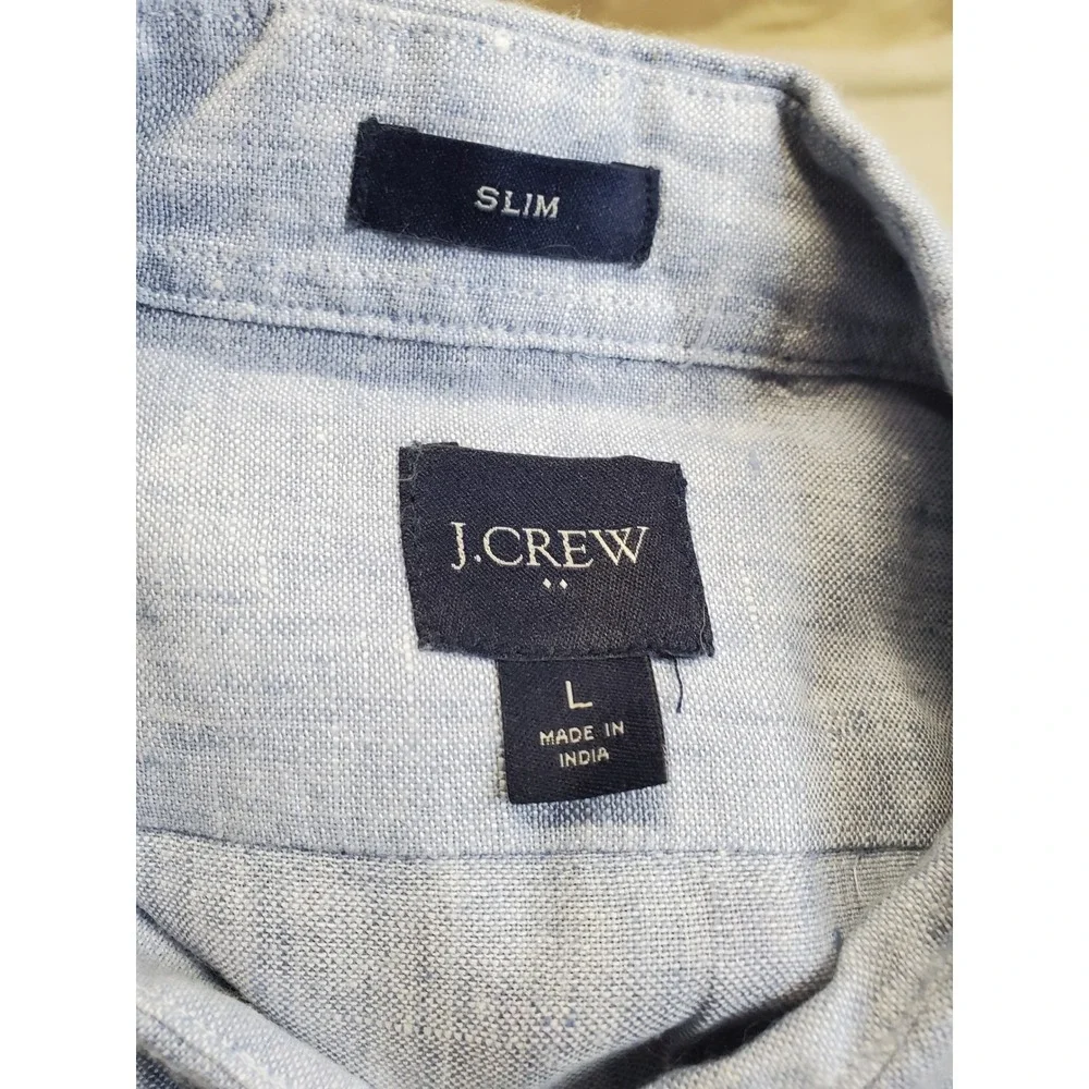 J. Crew Blue Linen Blend Button Dress Shirt Slim Fit Men Large Casual Classic